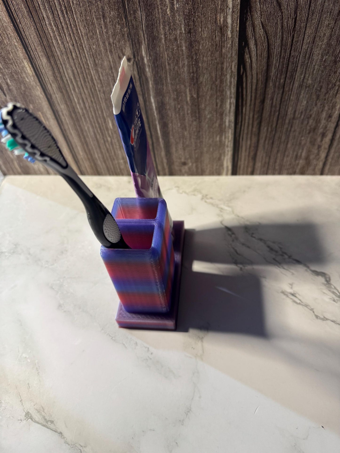 Customizable 3D Printed Dual Toothbrush & Round Toothpaste Holder - Bathroom Organizer in Solid Colors