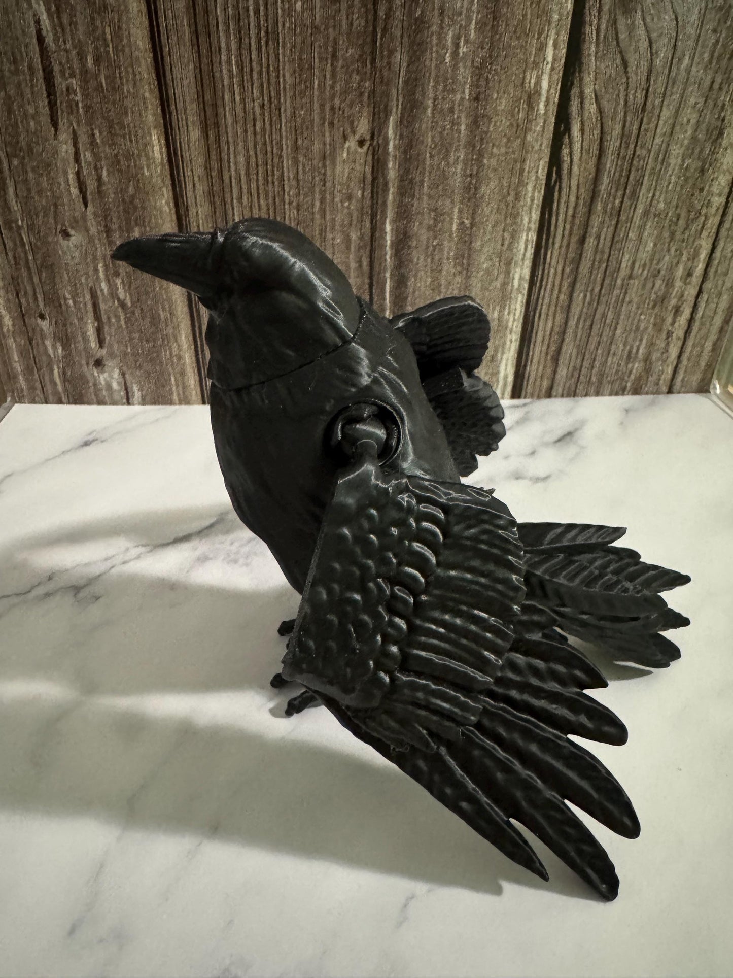 Gothic 3D Printed Articulated Raven Figure with Poseable Wings - Spooky Halloween Decor