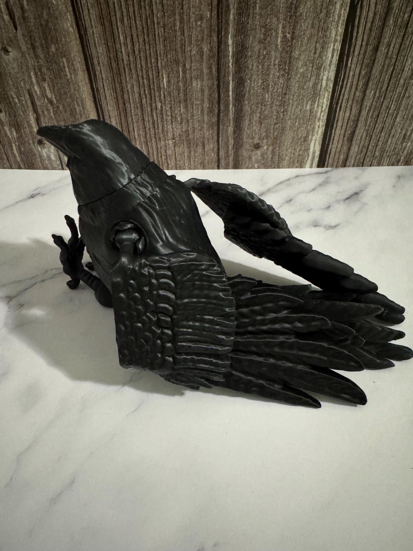 Gothic 3D Printed Articulated Raven Figure with Poseable Wings - Spooky Halloween Decor