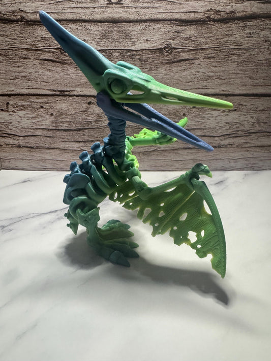 Articulated 3D Printed Pteranodon Skeleton: Rainbow Flexi Prehistoric Model & Dino Fidget Toy