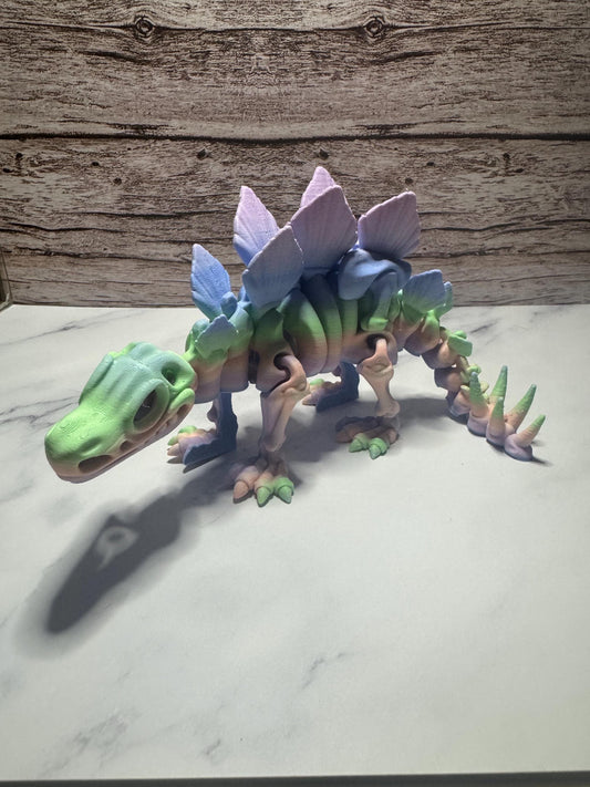 Articulated 3D Printed Stegosaurus Skeleton: Rainbow Flexi Dinosaur Toy for Prehistoric Enthusiasts