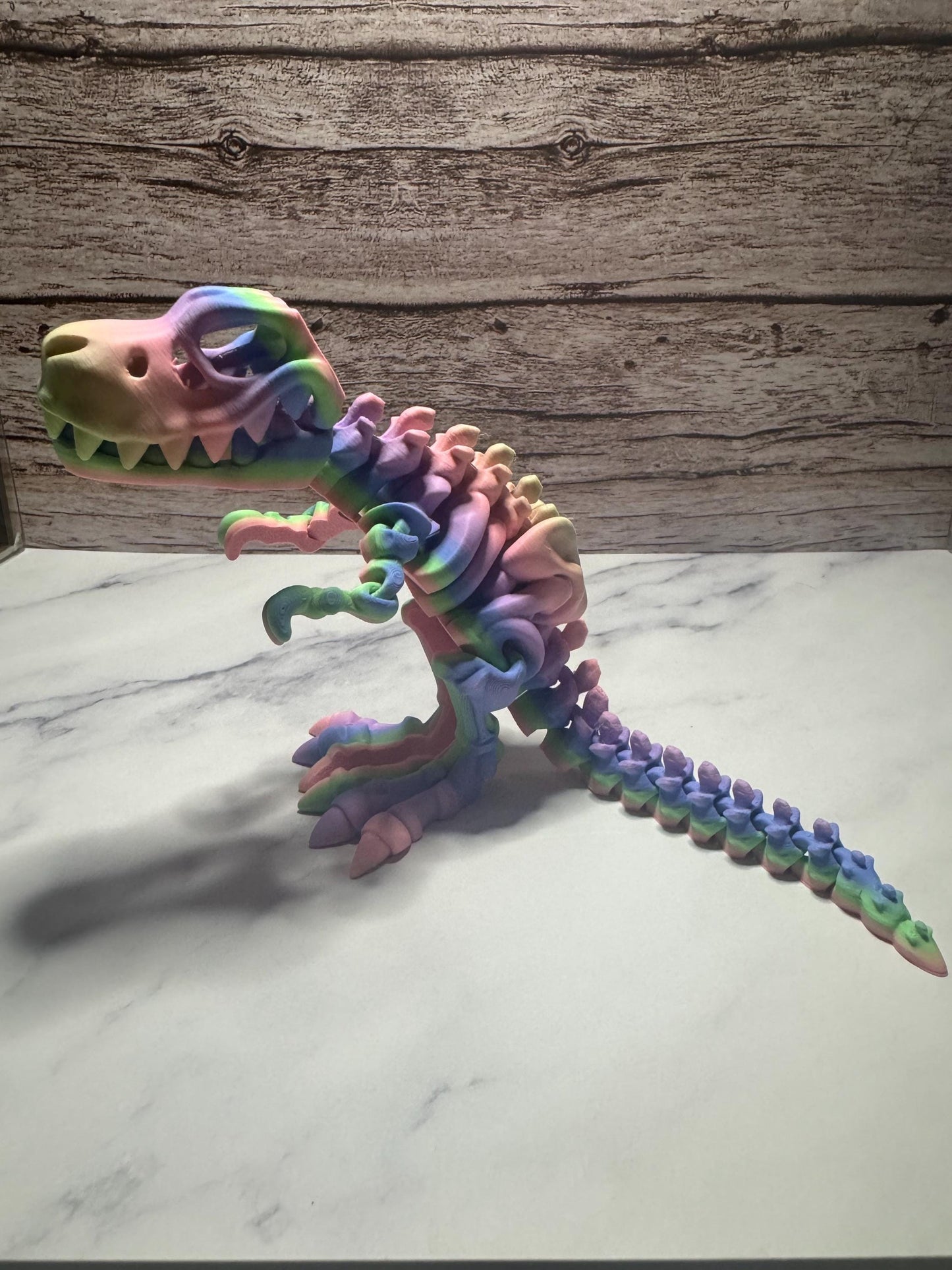 Articulated 3D Printed T-Rex Skeleton: Rainbow Flexi Dinosaur Toy, Jurassic Decor & Prehistoric Gift