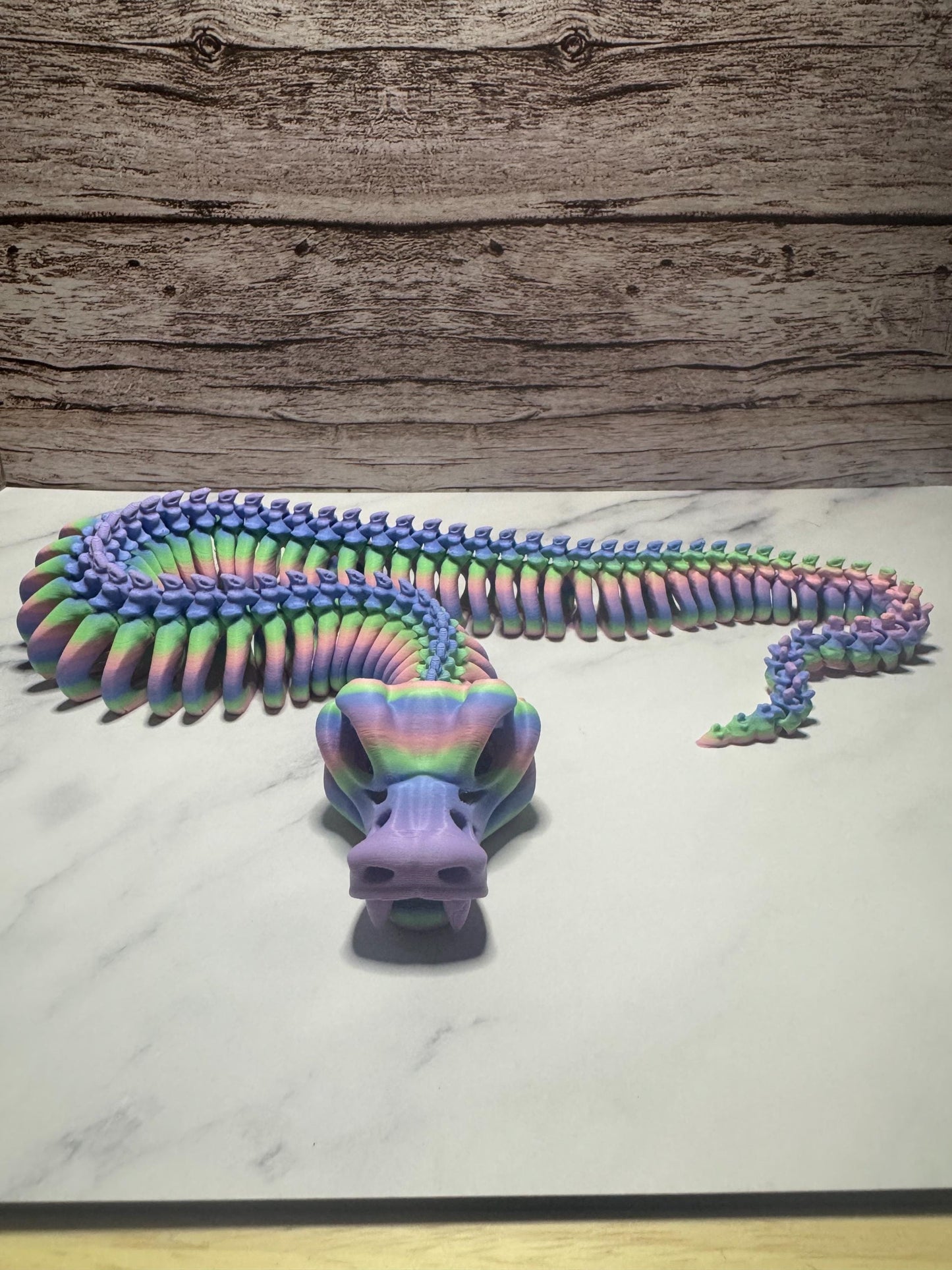 Articulated 3D Printed Rainbow Viper Skeleton | Fantasy Dragon Fidget Toy | Mythical Creature Gift