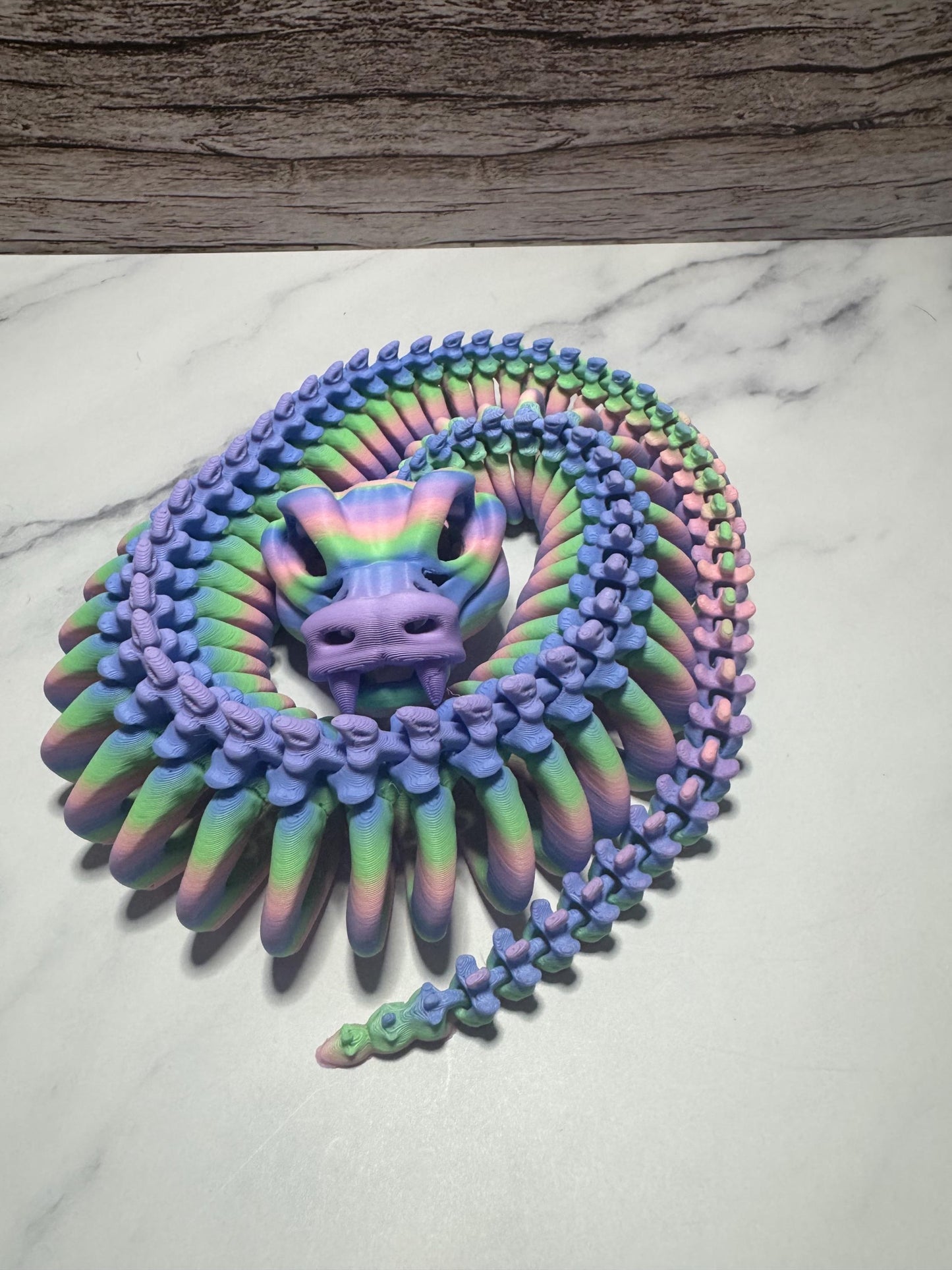Articulated 3D Printed Rainbow Viper Skeleton | Fantasy Dragon Fidget Toy | Mythical Creature Gift