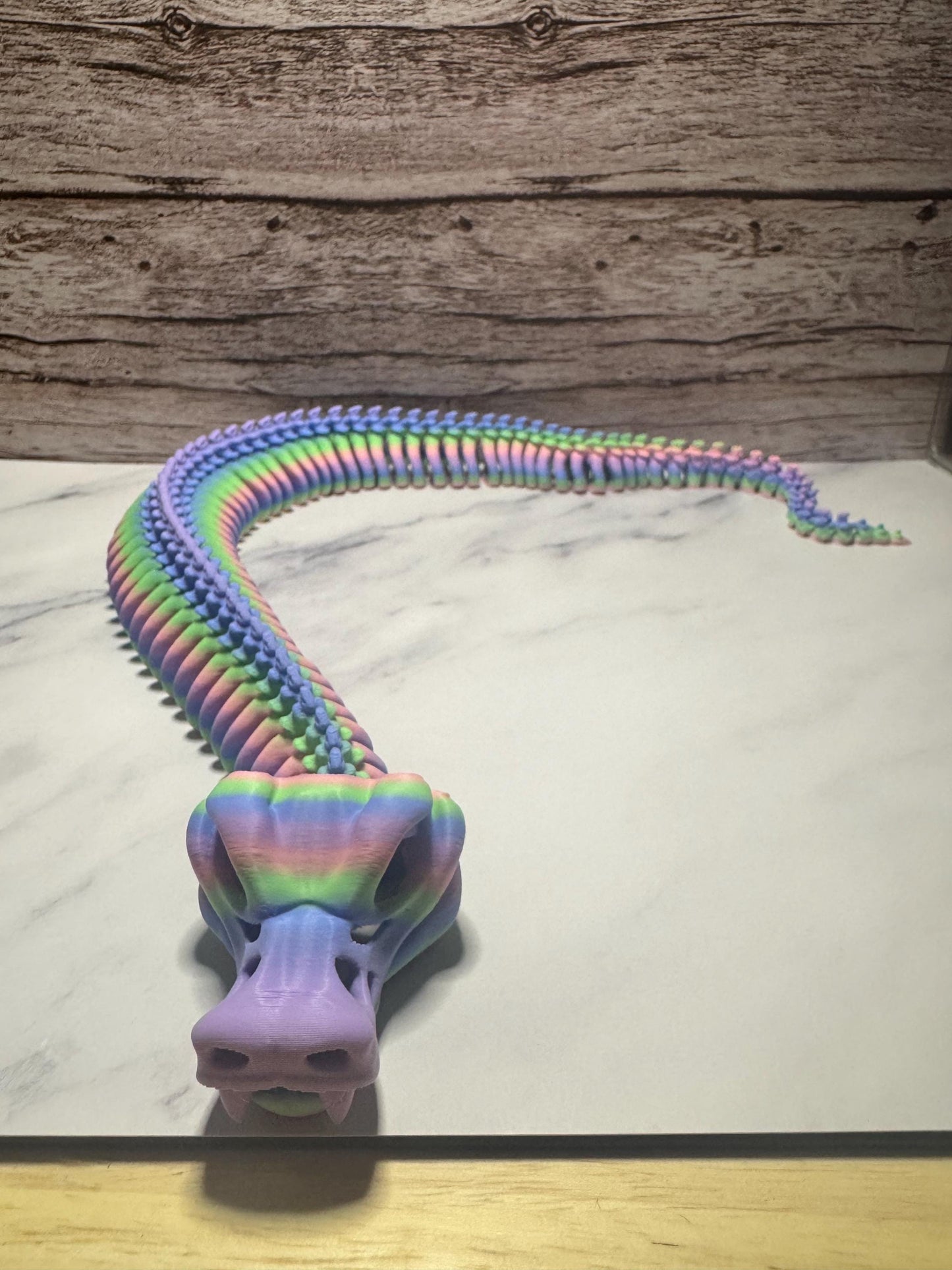 Articulated 3D Printed Rainbow Viper Skeleton | Fantasy Dragon Fidget Toy | Mythical Creature Gift