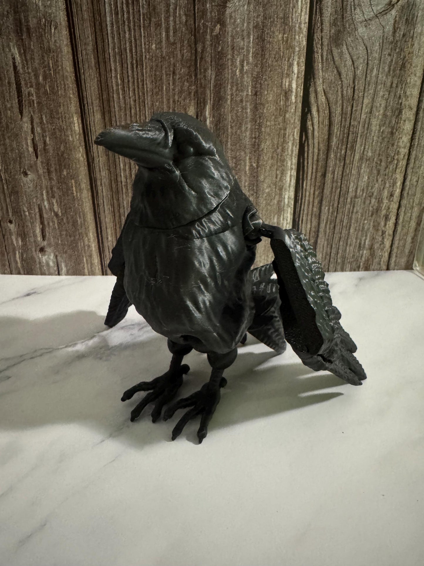 Gothic 3D Printed Articulated Raven Figure with Poseable Wings - Spooky Halloween Decor