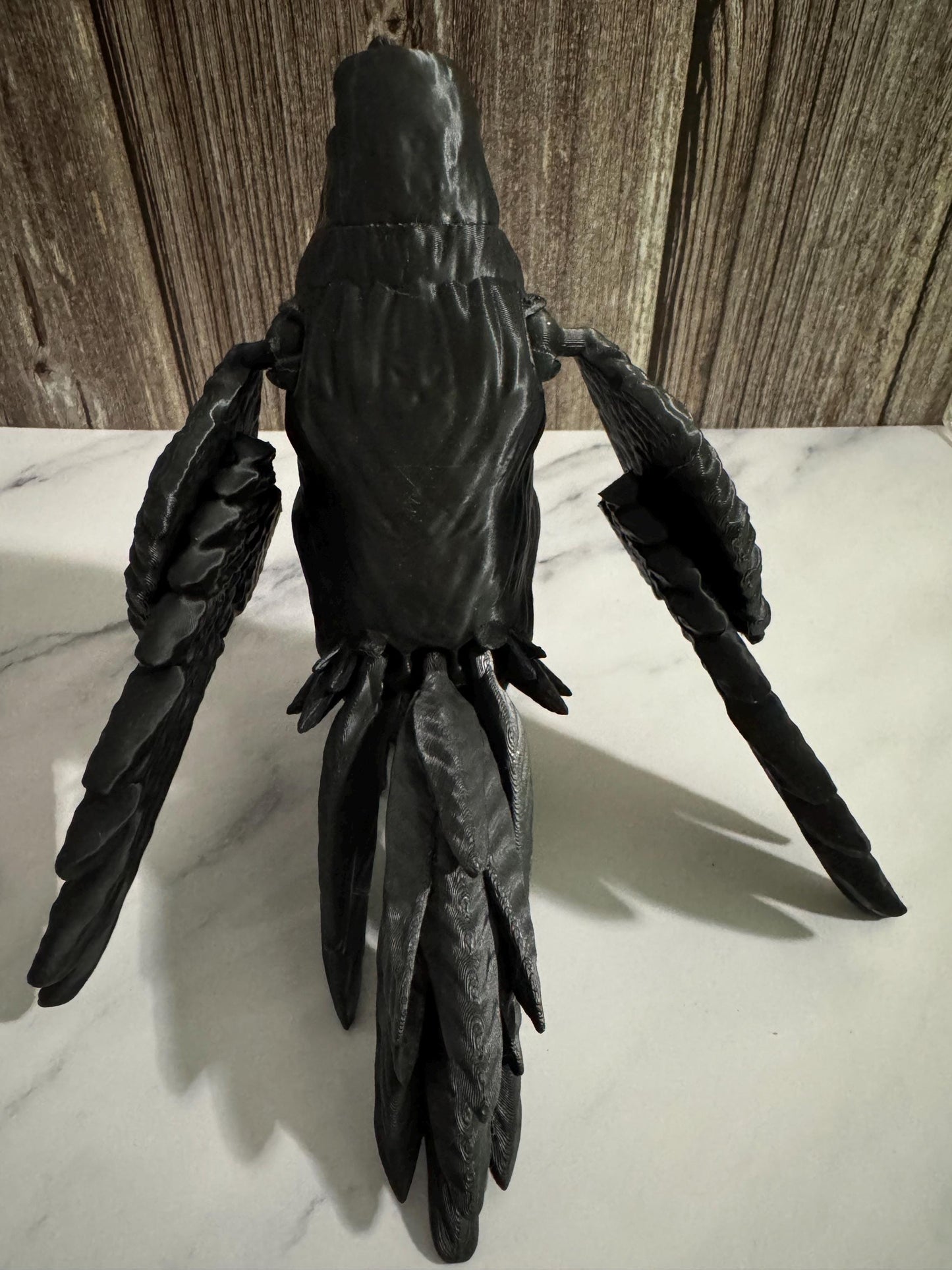 Gothic 3D Printed Articulated Raven Figure with Poseable Wings - Spooky Halloween Decor