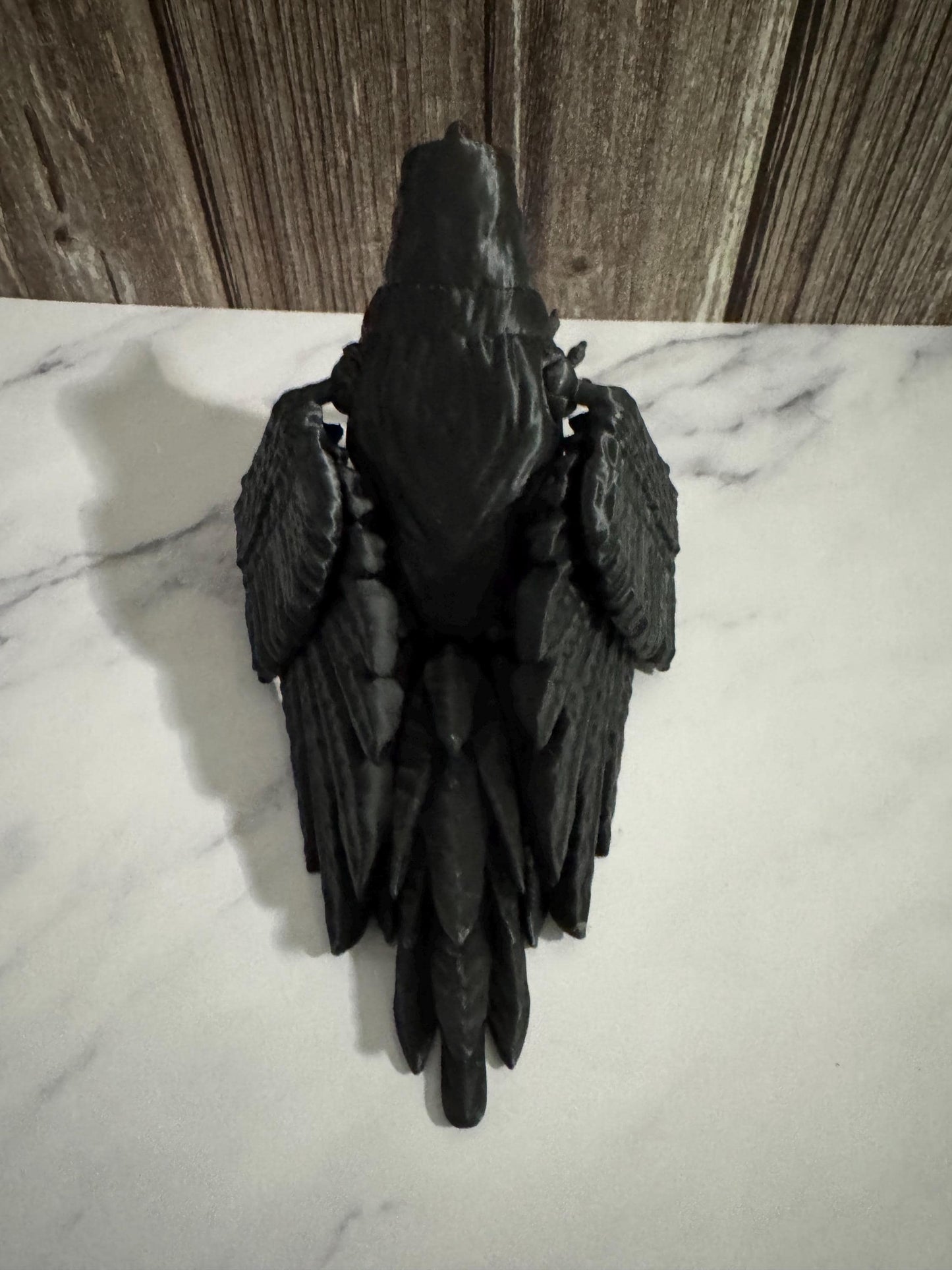 Gothic 3D Printed Articulated Raven Figure with Poseable Wings - Spooky Halloween Decor