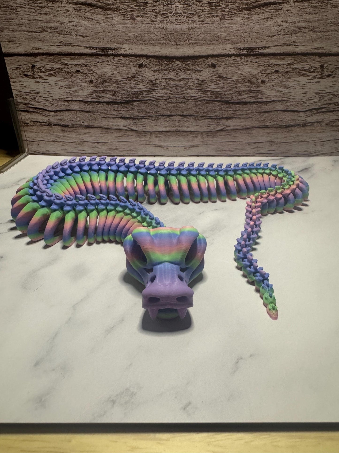 Articulated 3D Printed Rainbow Viper Skeleton | Fantasy Dragon Fidget Toy | Mythical Creature Gift