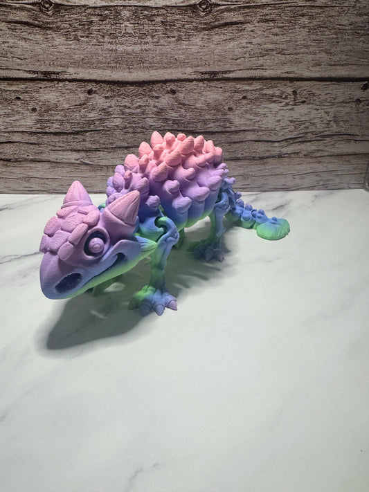 Articulated Rainbow Ankylosaurus: 3D Printed Flexi Dinosaur Toy for Collectors & Prehistoric Decor