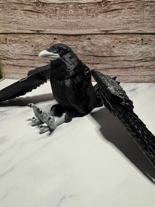 Gothic 3D Printed Articulated Raven Figure with Poseable Wings - Spooky Halloween Decor