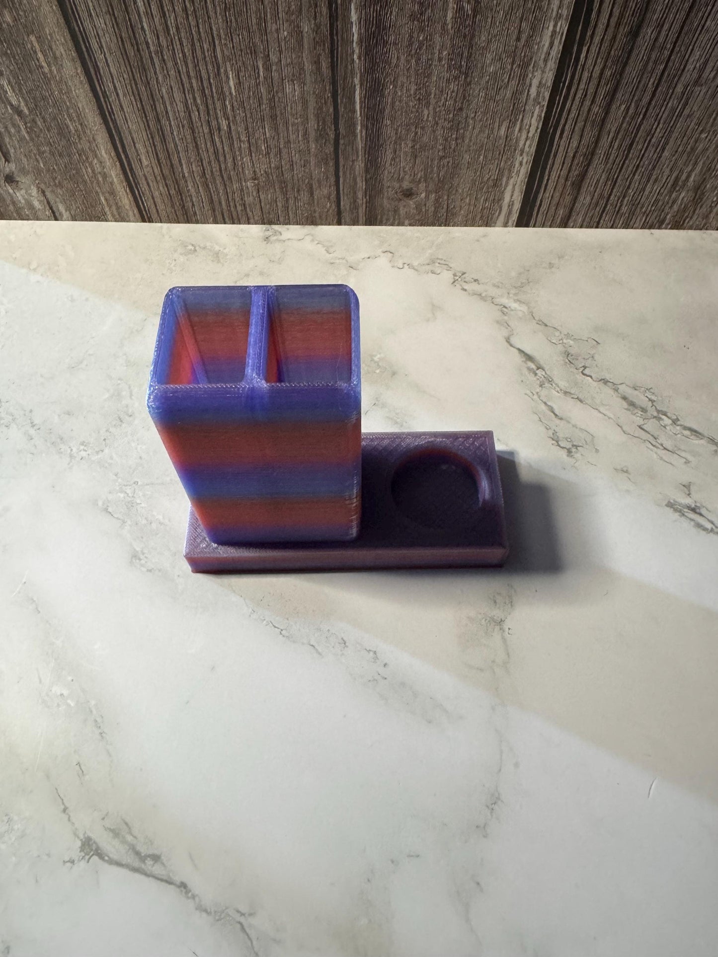 Customizable 3D Printed Dual Toothbrush & Round Toothpaste Holder - Bathroom Organizer in Solid Colors