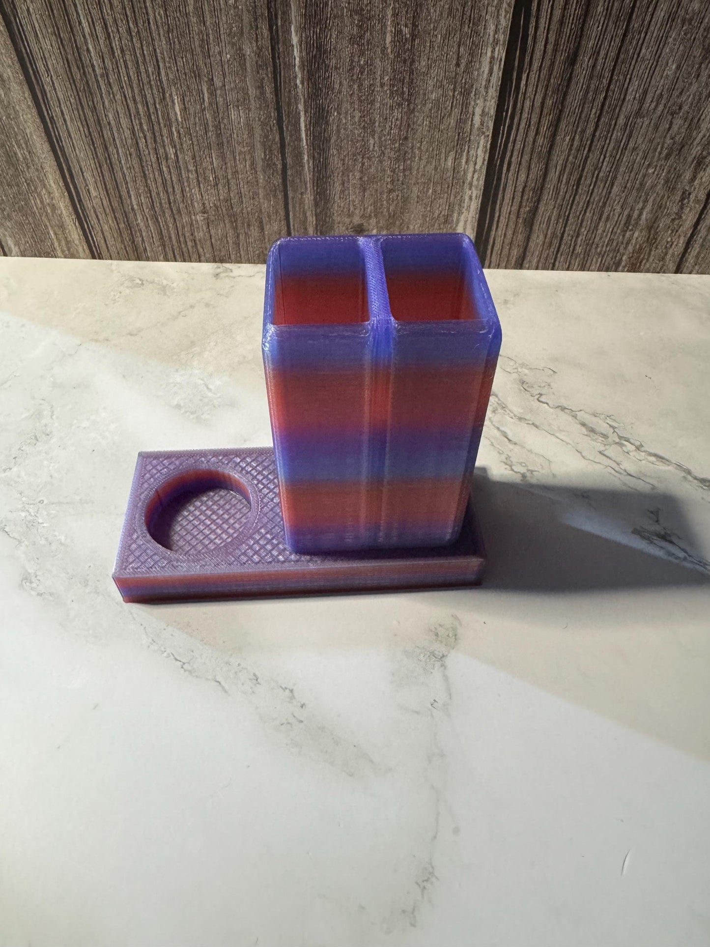 Customizable 3D Printed Dual Toothbrush & Round Toothpaste Holder - Bathroom Organizer in Solid Colors