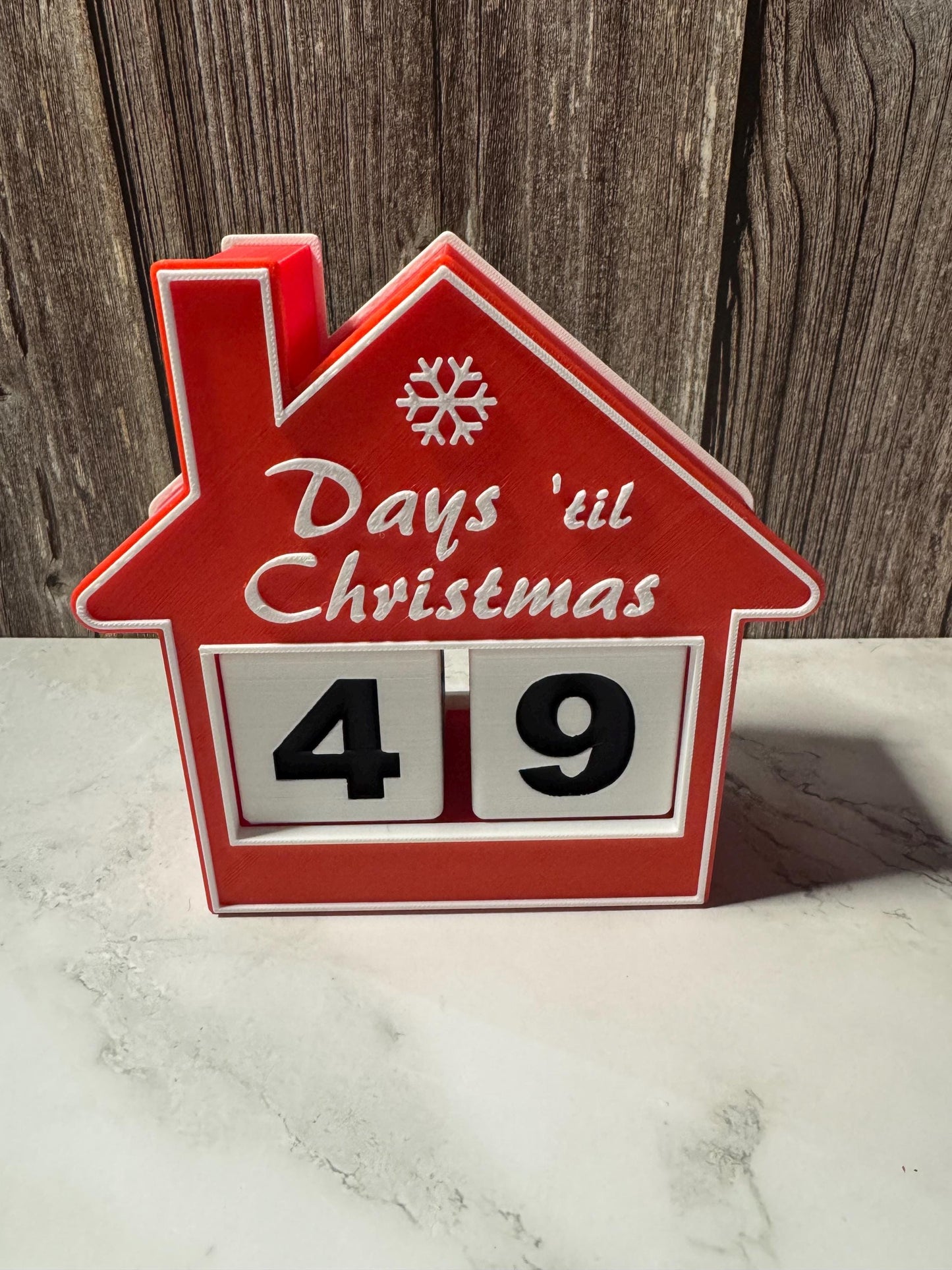 Christmas Countdown Calendar 3D Printed Red House Design Interchangeable Number Blocks Holiday Decor