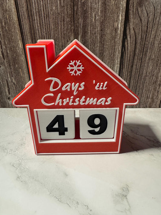 Christmas Countdown Calendar 3D Printed Red House Design Interchangeable Number Blocks Holiday Decor