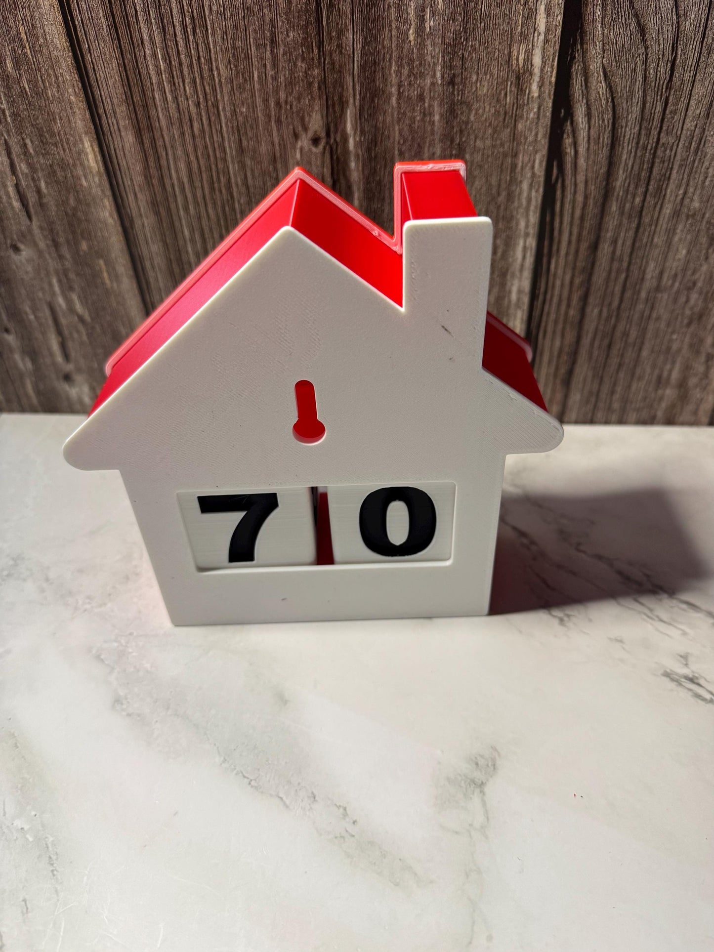 Christmas Countdown Calendar 3D Printed Red House Design Interchangeable Number Blocks Holiday Decor