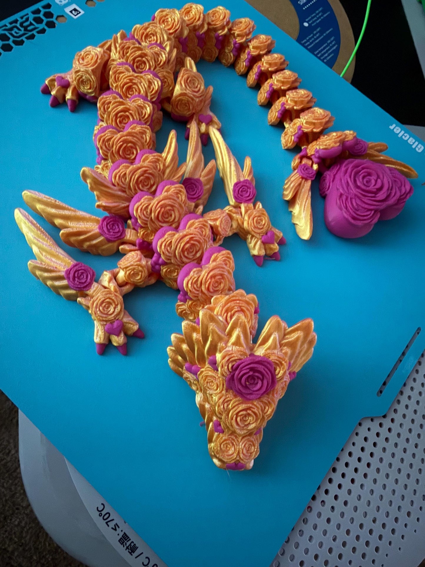 16-inch Rose Heart Dragon - Articulated Fantasy Creature Valentine Gift Romantic Mythical Beast