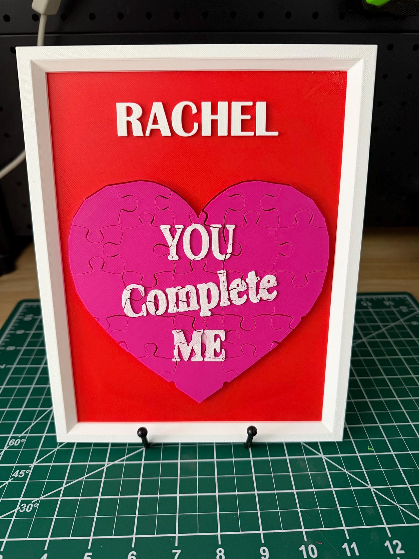 You Complete Me Framed Puzzle Heart Valentine Gift | 3D Printed Romantic Wall Art 8x10 Decor
