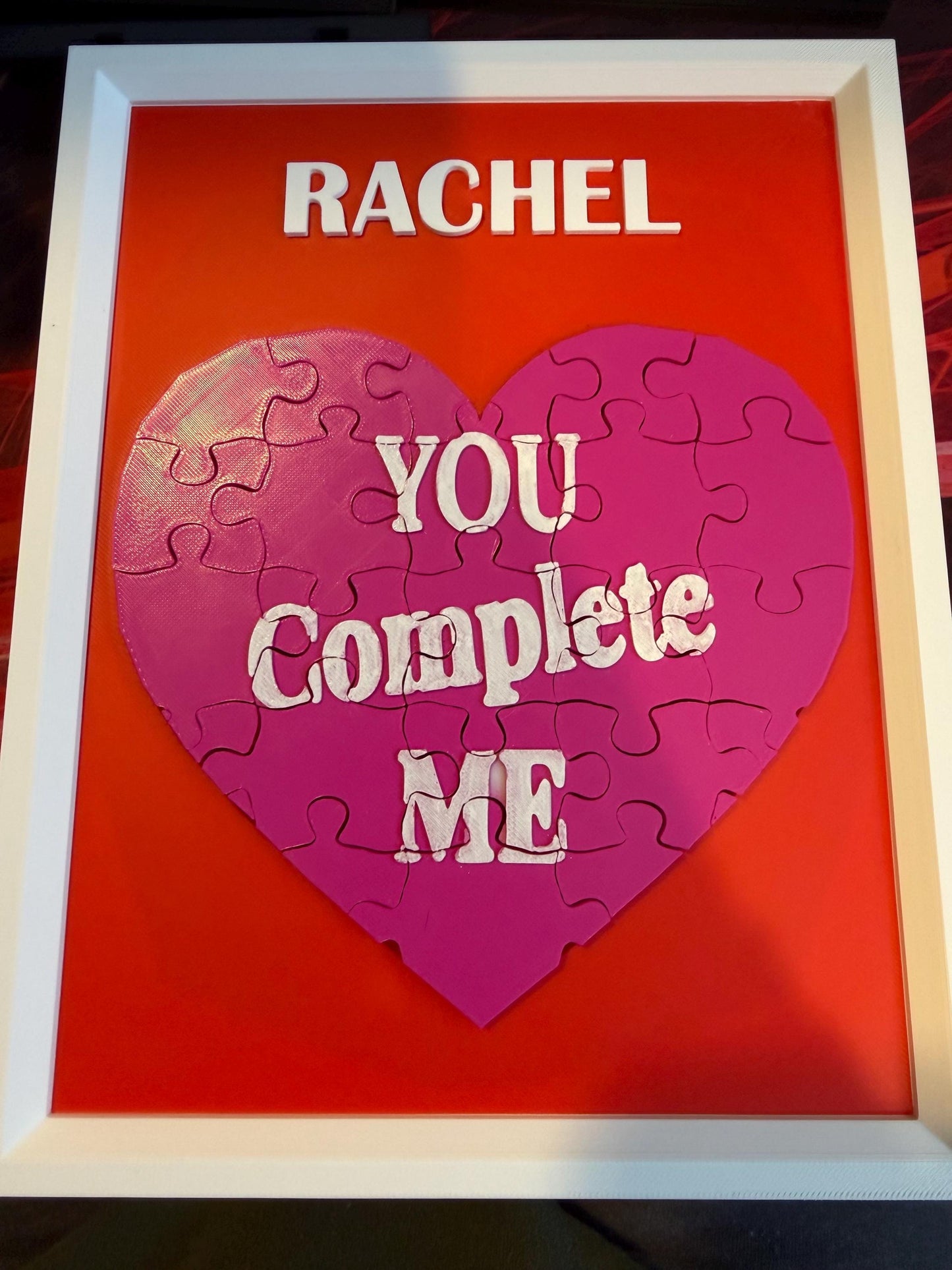 You Complete Me Framed Puzzle Heart Valentine Gift | 3D Printed Romantic Wall Art 8x10 Decor