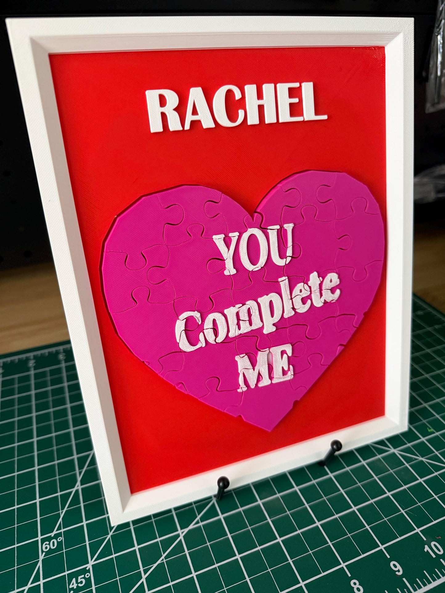 You Complete Me Framed Puzzle Heart Valentine Gift | 3D Printed Romantic Wall Art 8x10 Decor
