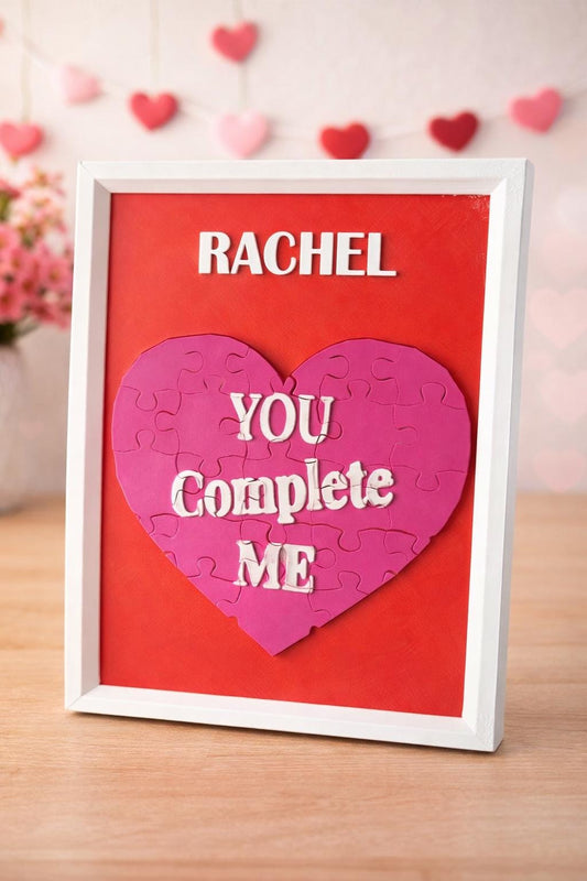 You Complete Me Framed Puzzle Heart Valentine Gift | 3D Printed Romantic Wall Art 8x10 Decor