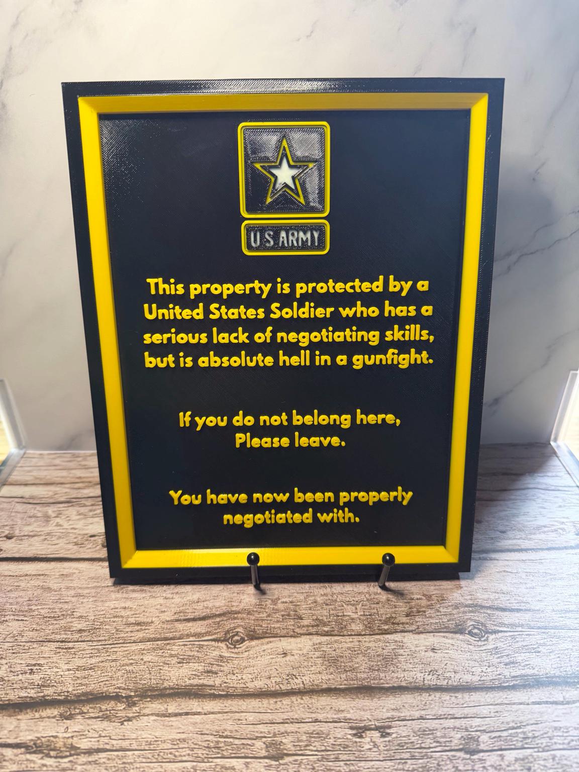 US Army Protected Property Sign | Funny Military Warning Plaque Multi-Color Wall Decor