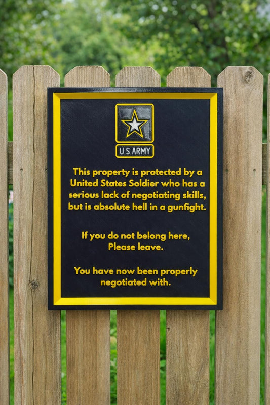 US Army Protected Property Sign | Funny Military Warning Plaque Multi-Color Wall Decor